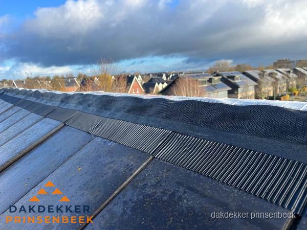 Dakisolatie bij de nok met ventilatieprofiel op schuin dak in Prinsenbeek