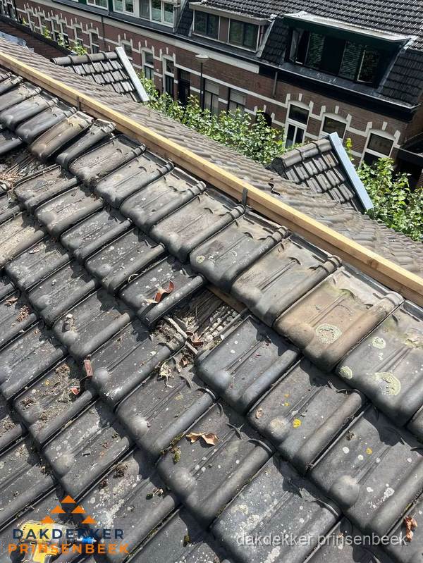 Dakonderhoud aan schuin pannendak met nokvernieuwing in Prinsenbeek